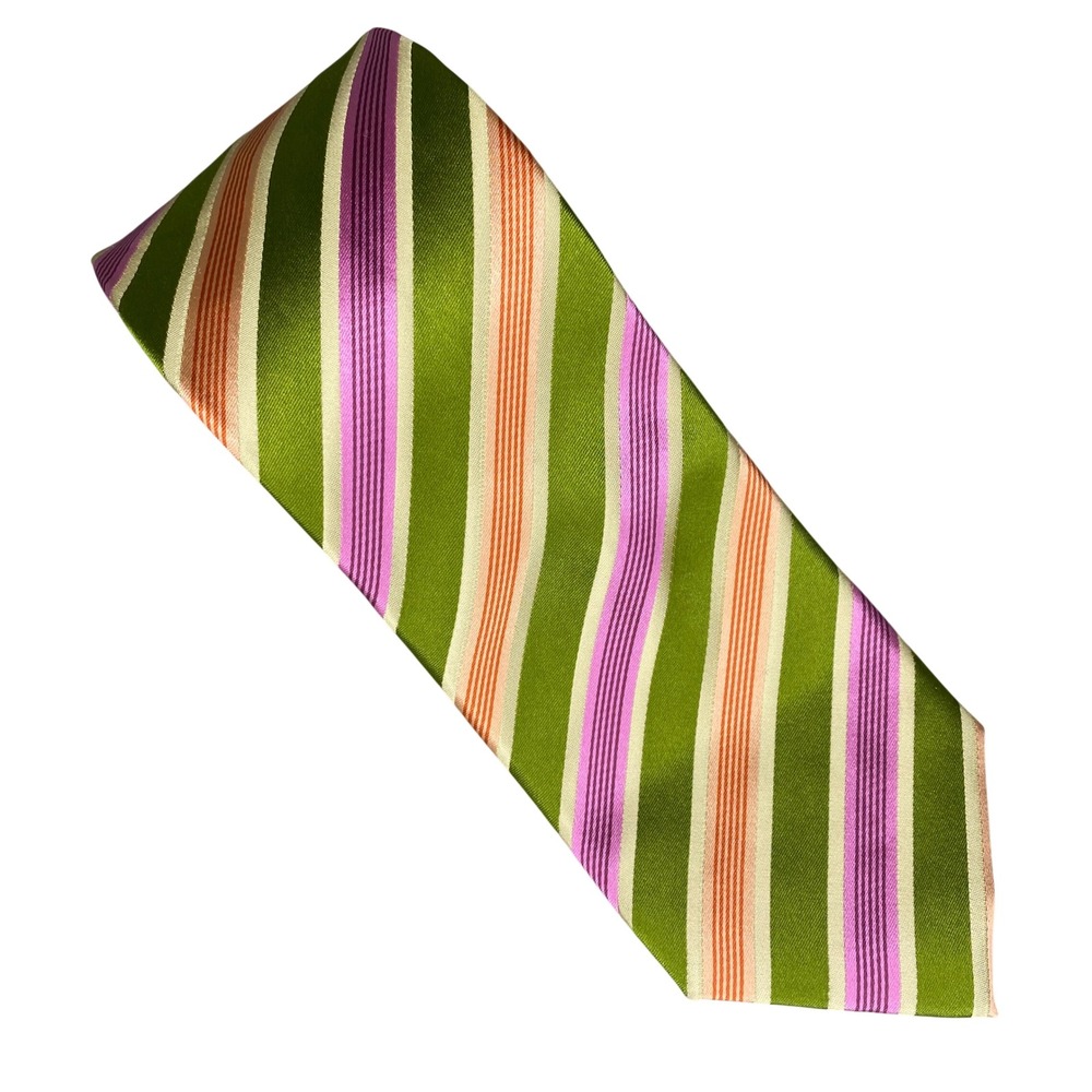Bocara Striped Necktie Mens OS Green Purple Orange‎ Silk Palm Beach Pastels 60x4